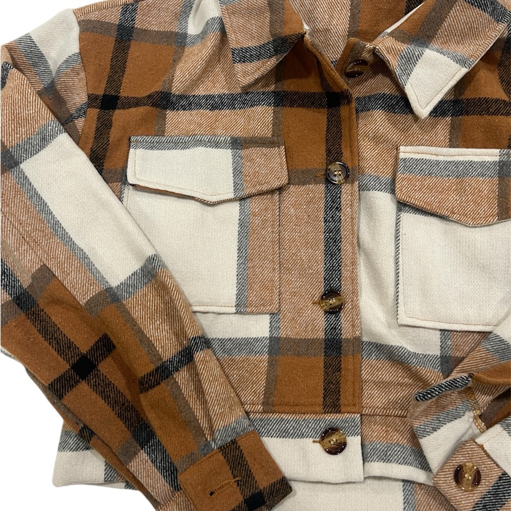 Plaid Button-Up Cropped Jacket - Picture 2 of 9